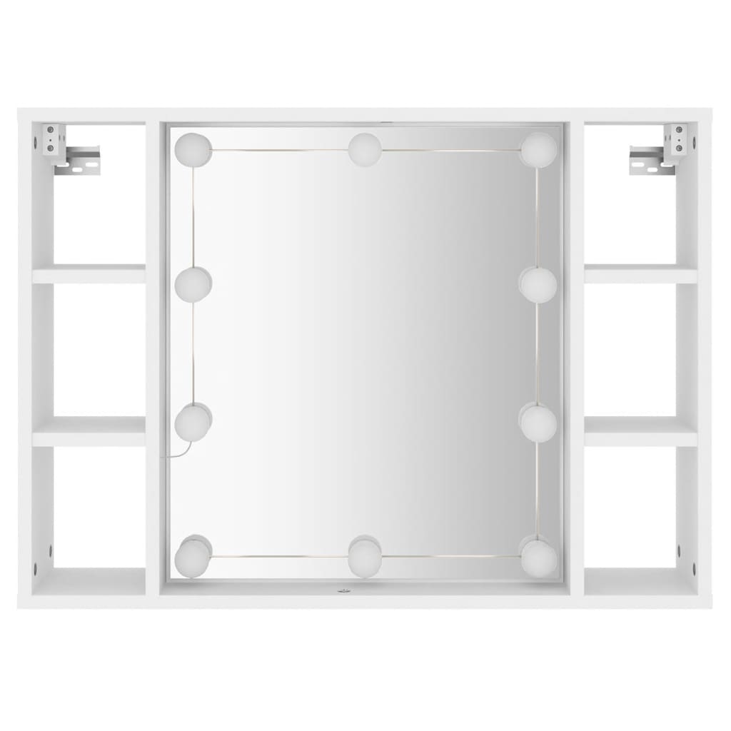 vidaXL Omarica z ogledalom in LED lučkami bela 76x15x55 cm