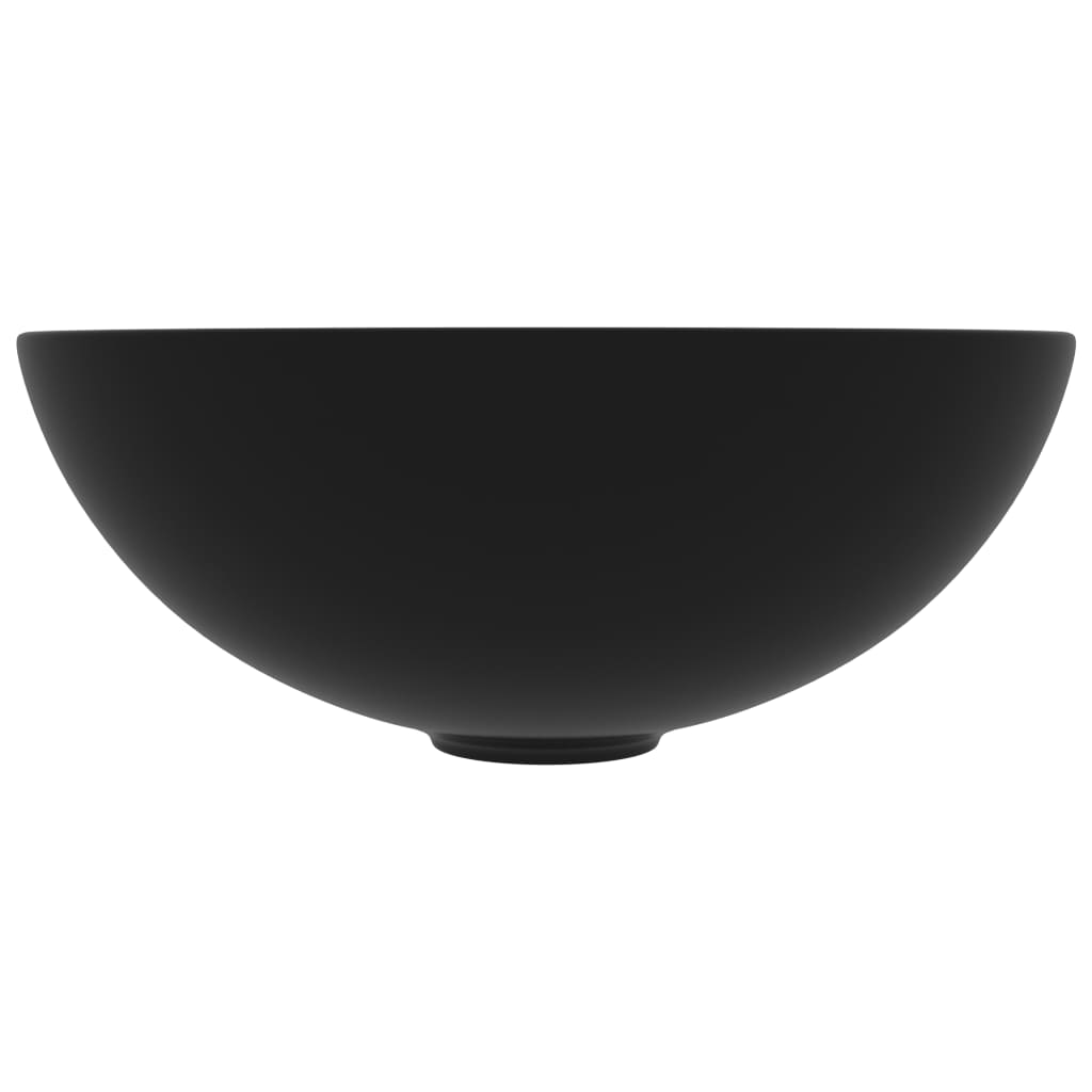 vidaXL Kopalniški umivalnik keramičen mat črne barve okrogel
