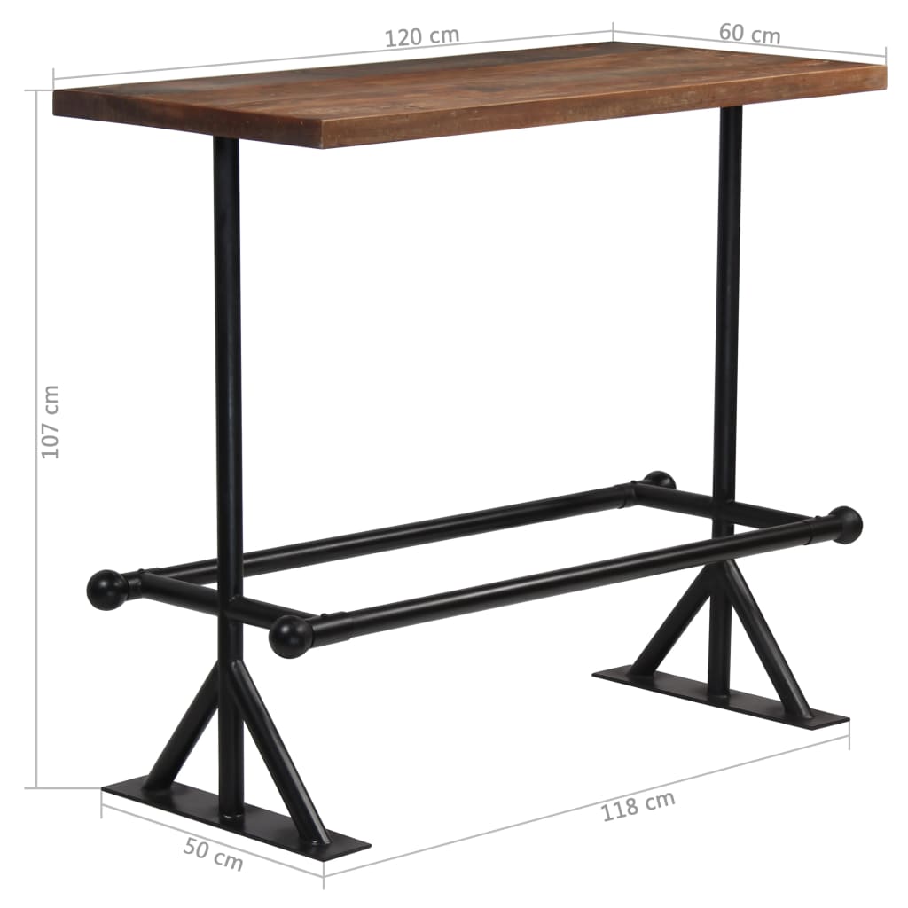 vidaXL Barska miza trden predelan les temno rjava 120x60x107 cm