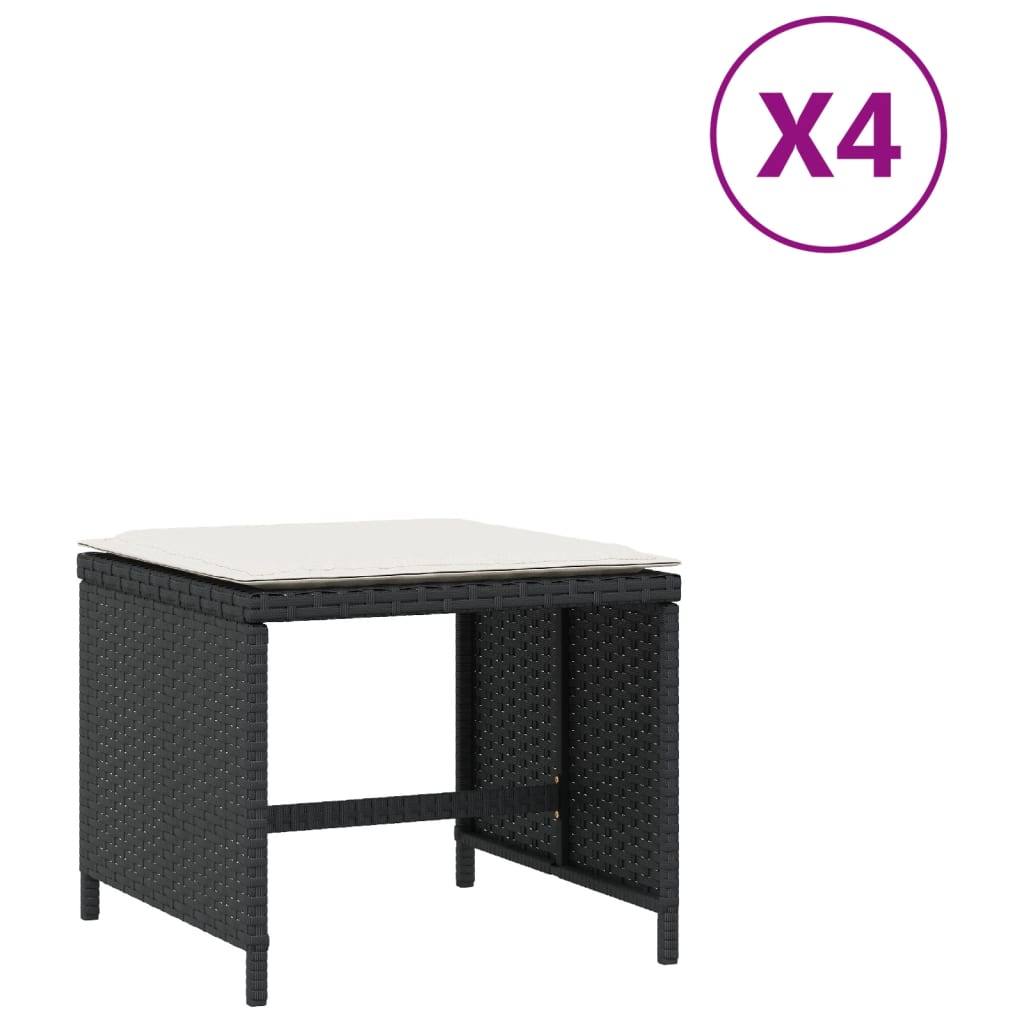 vidaXL Vrtni stolčki z blazinami 4 kosi črni 40x40x35 cm poli ratan