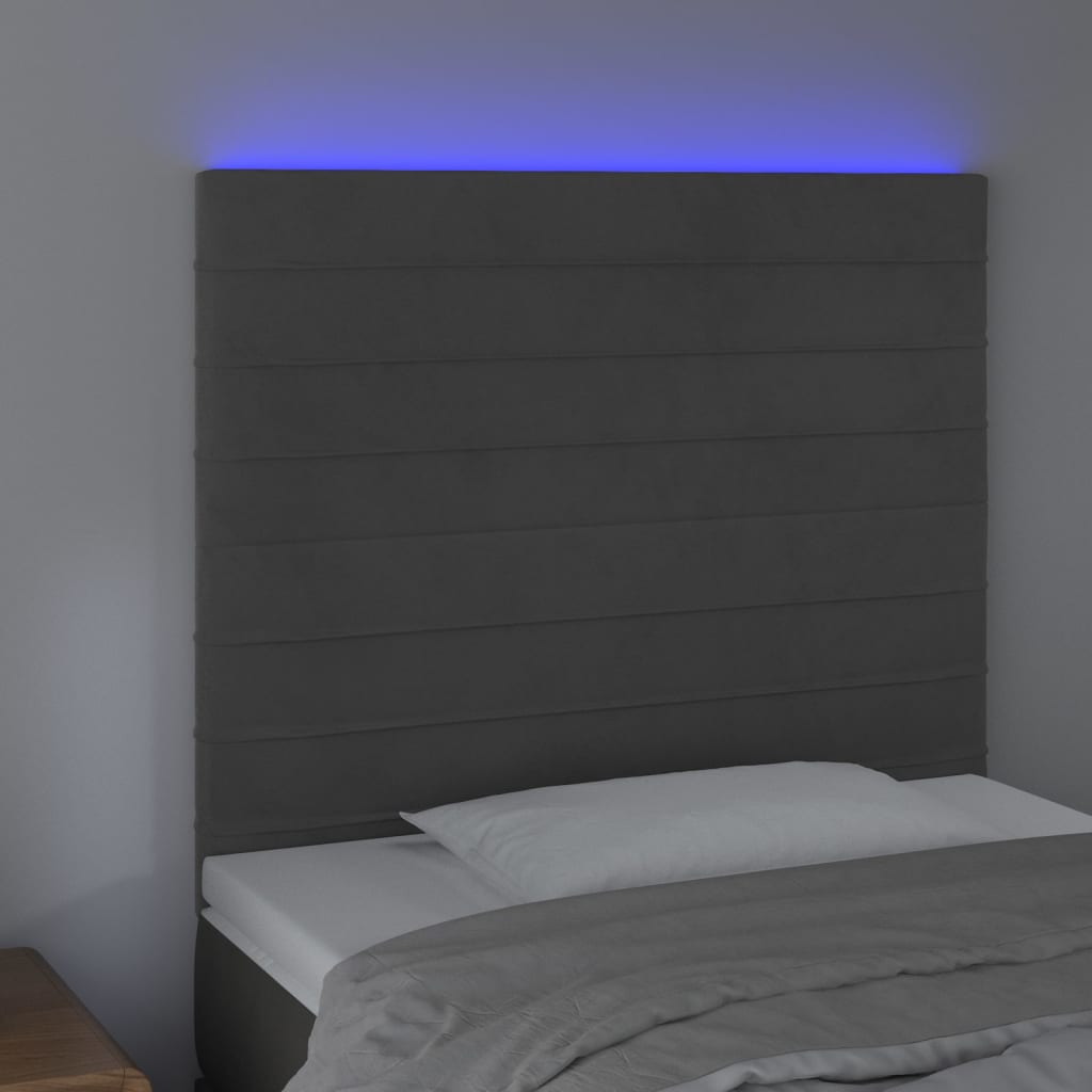 vidaXL LED posteljno vzglavje temno sivo 90x5x118/128 cm žamet