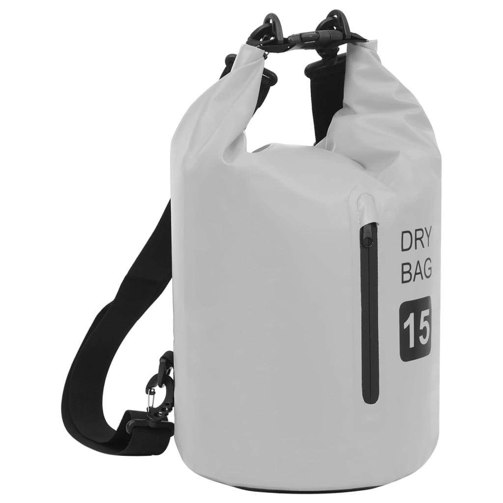 vidaXL Torba Dry Bag z zadrgo siva 15 L PVC