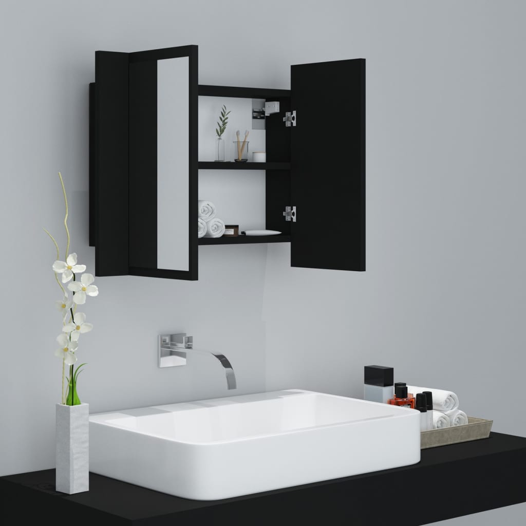 vidaXL LED kopalniška omarica z ogledalom črna 60x12x45 cm akril