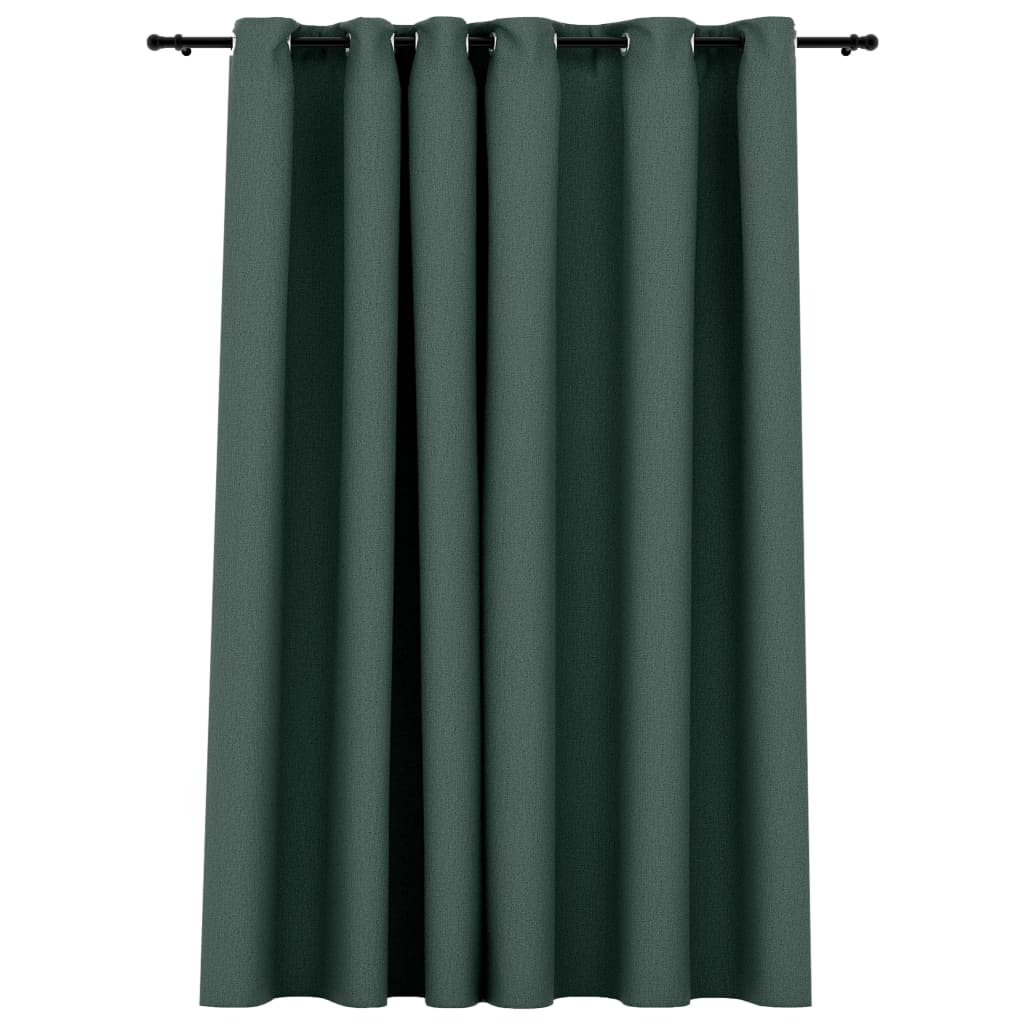 vidaXL Zatemnitvena zavesa z obročki videz platna zelena 290x245 cm
