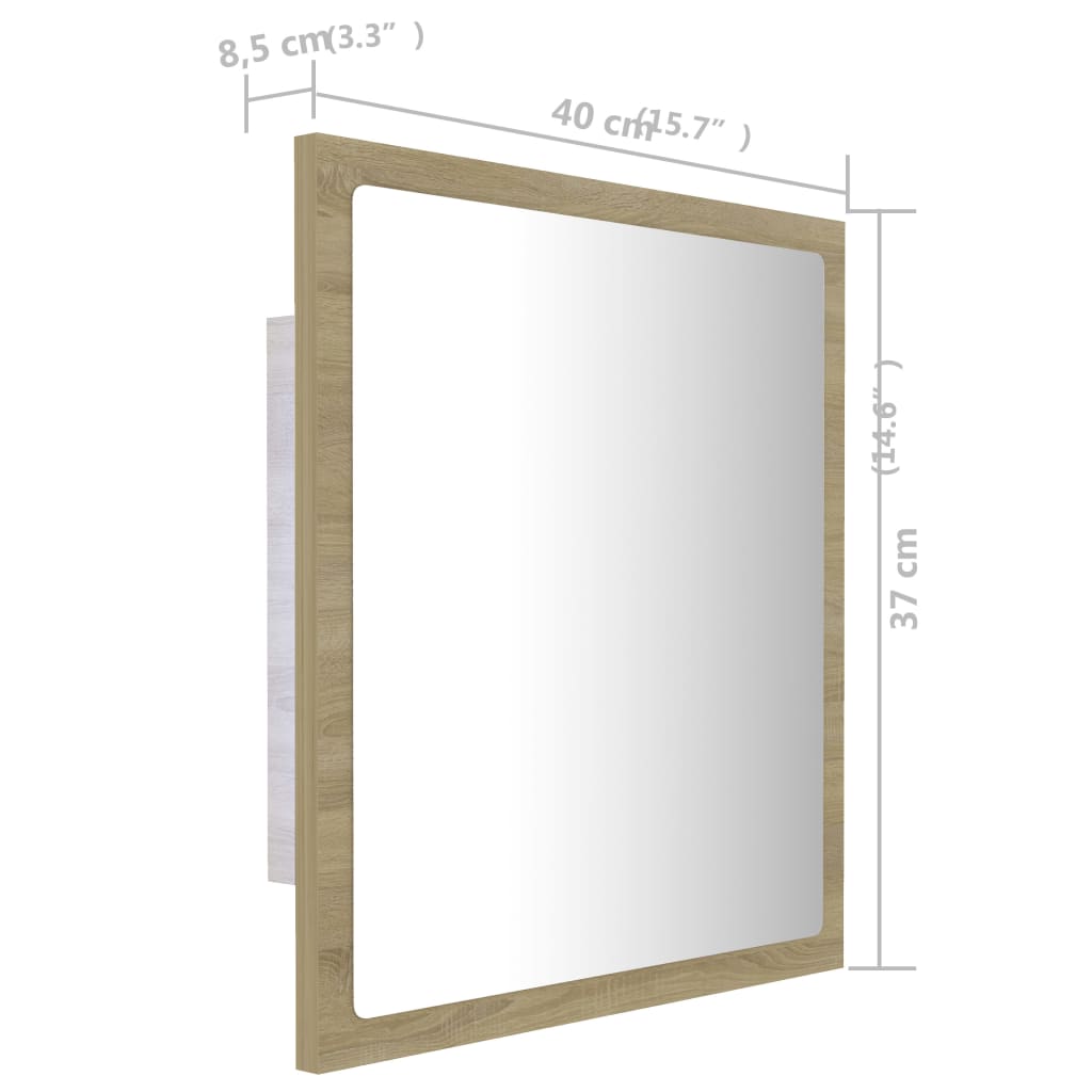 vidaXL LED opalniško ogledalo sonoma hrast 40x8,5x37 cm akril