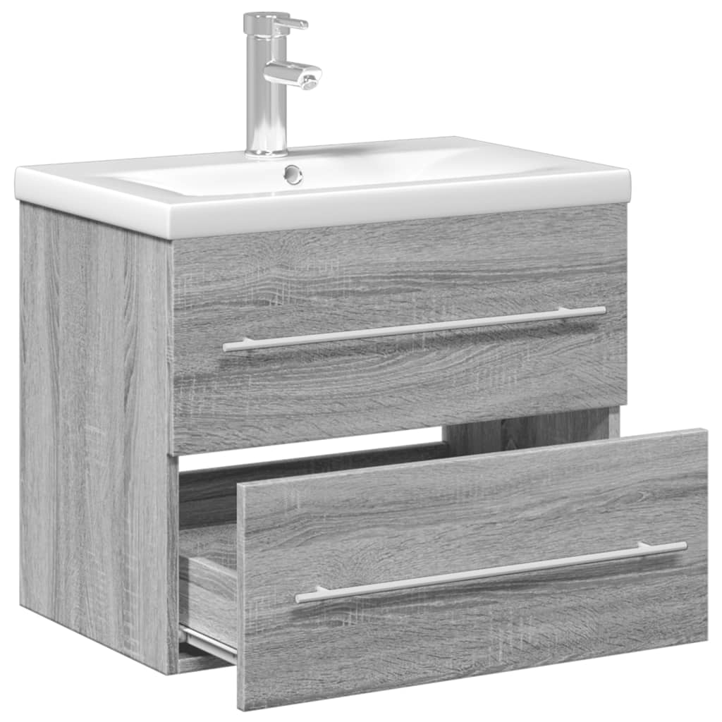 vidaXL Kopalniška omarica z umivalnikom siva sonoma