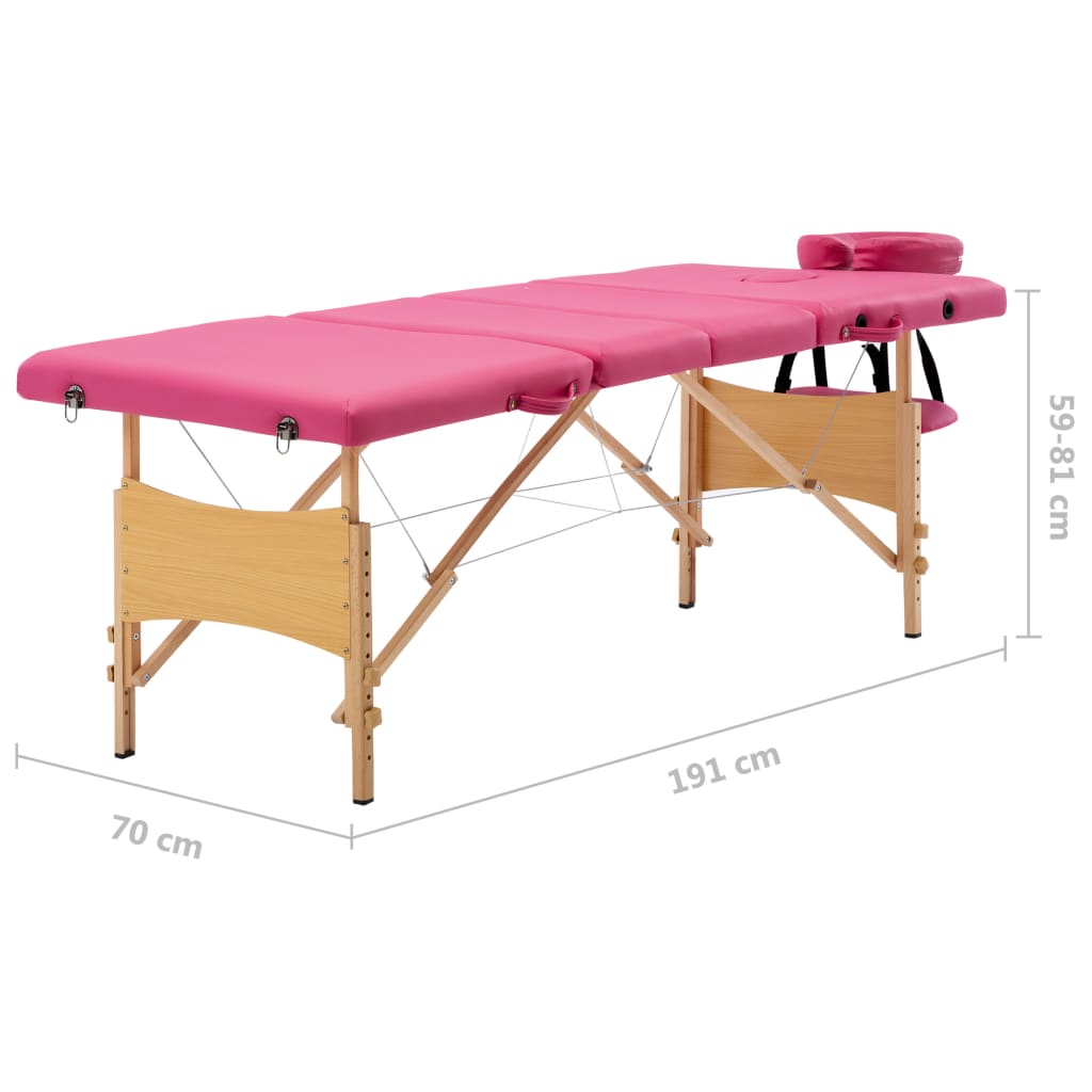 vidaXL Zložljiva masažna miza 4 cone les roza