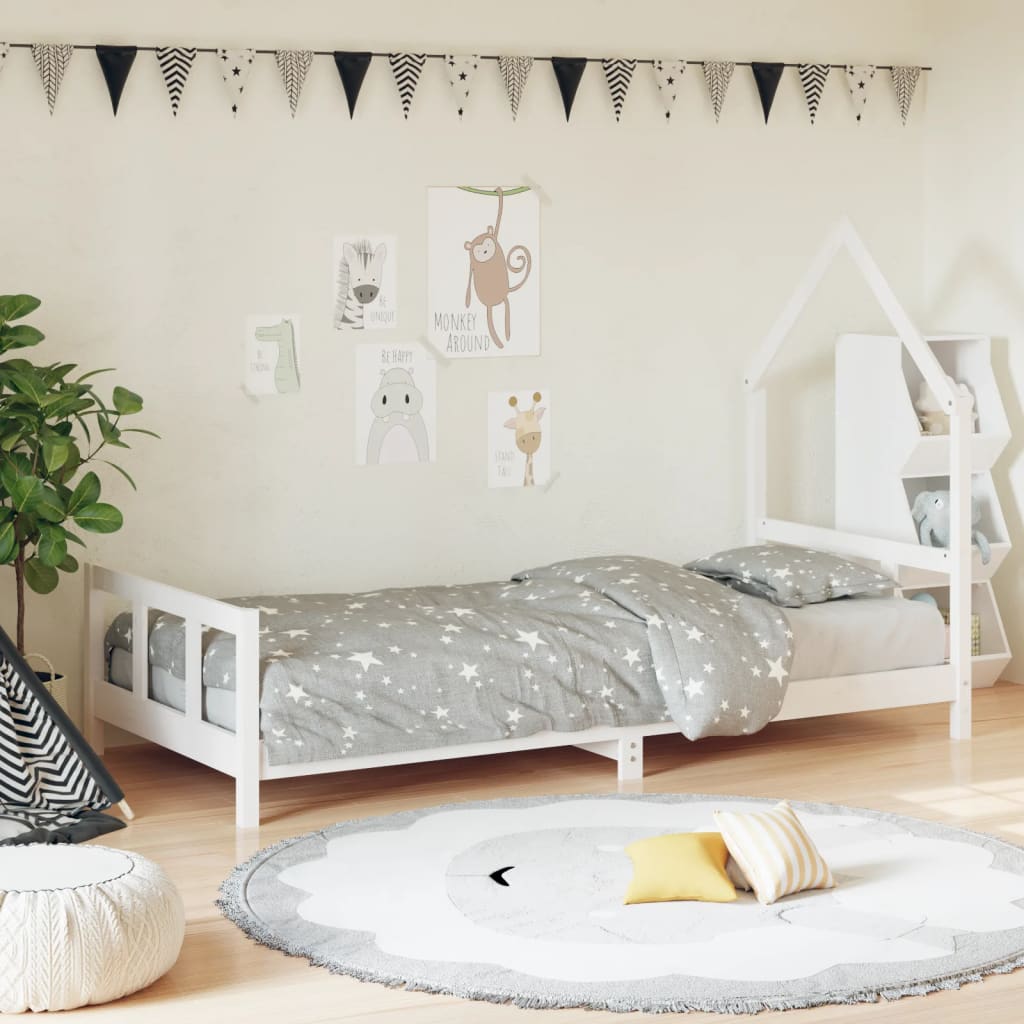 vidaXL Otroški posteljni okvir bel 90x200 cm trdna borovina