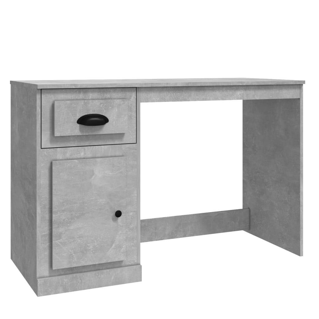 vidaXL Pisalna miza s predalom beton. siva 115x50x75 cm inženirski les