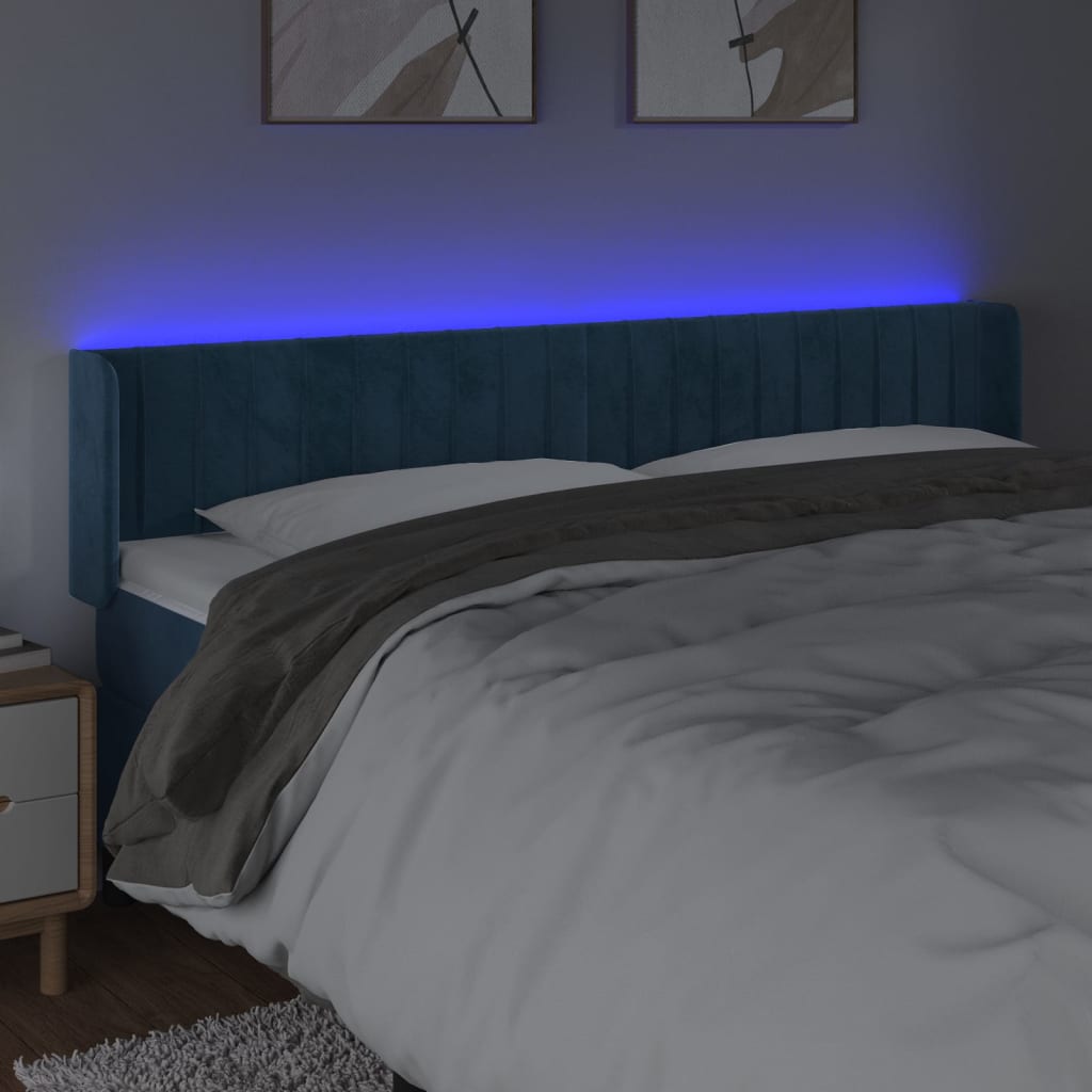 vidaXL LED posteljno vzglavje temno modro 183x16x78/88 cm žamet