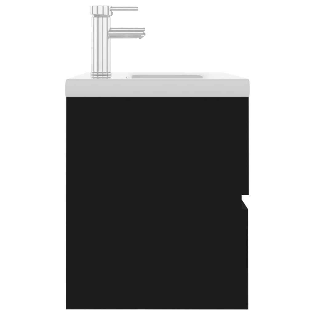 vidaXL Omarica za umivalnik z vgradnim umivalnikom črna iverna plošča