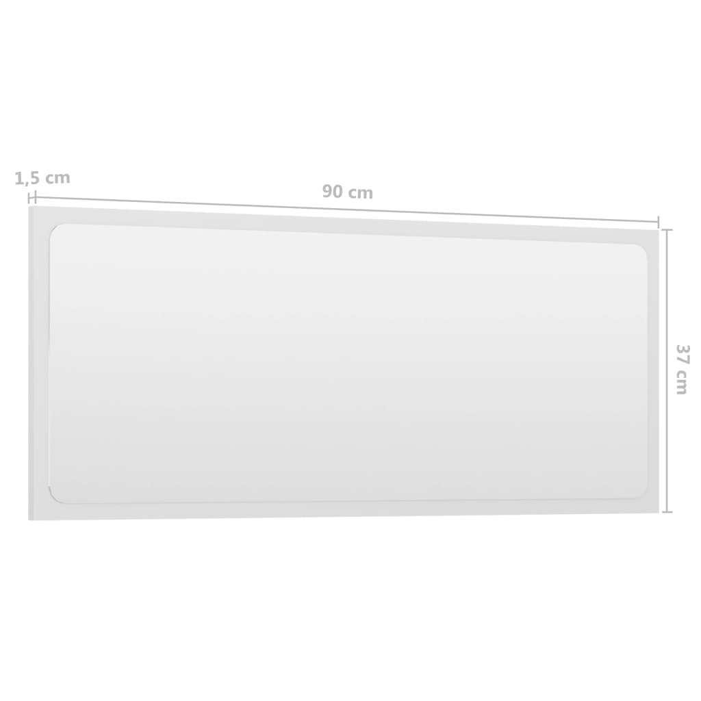 vidaXL Kopalniško ogledalo visok sijaj belo 90x1,5x37 cm iverna pl.