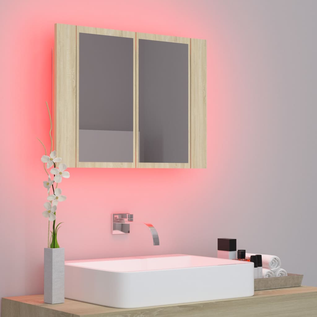 vidaXL LED kopalniška omarica z ogledalom sonoma hrast 60x12x45 akril