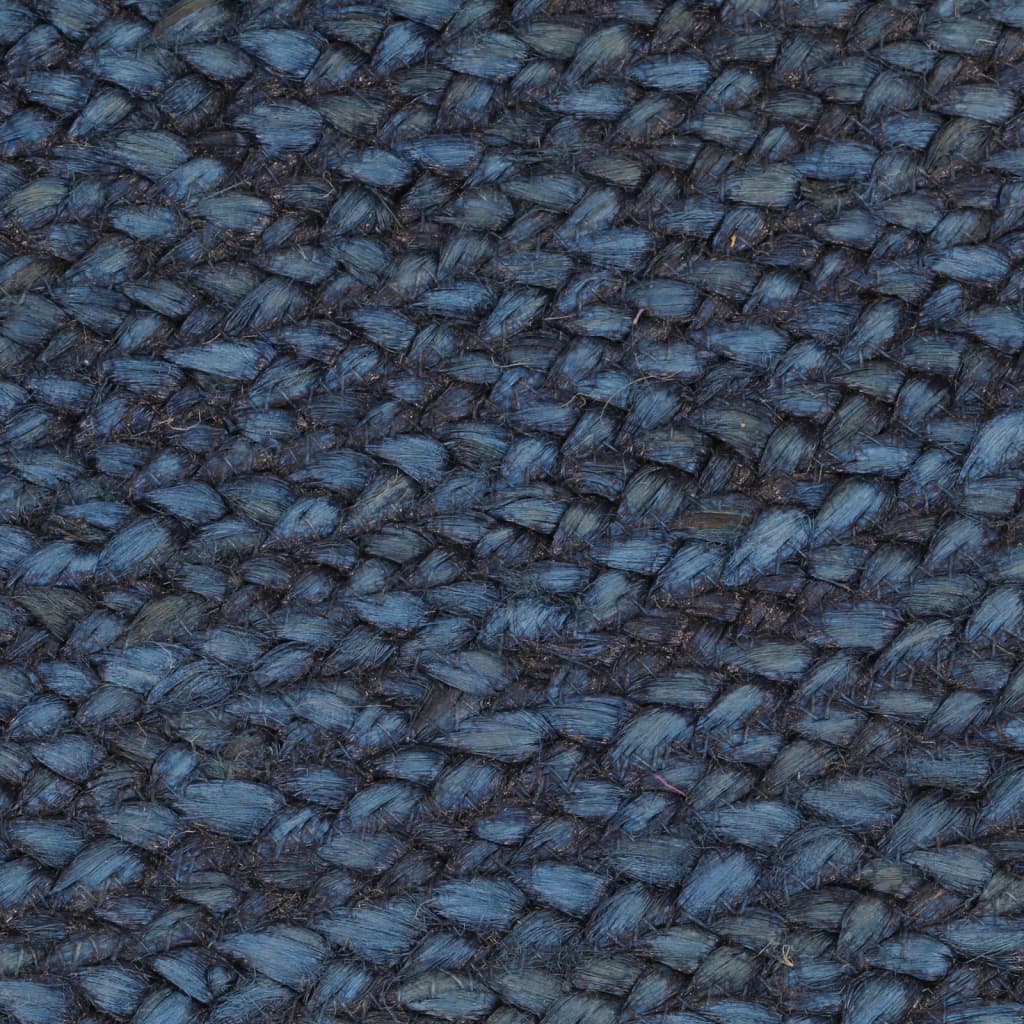 vidaXL Pletena preproga modra in naravna 120 cm juta okrogla