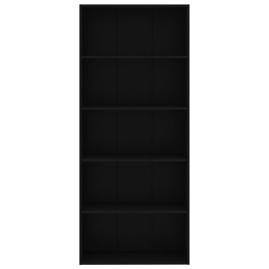 vidaXL Knjižna omara 5-nadstropna črna 80x30x189 cm iverna plošča