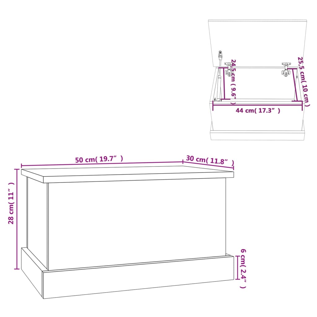 vidaXL Škatla za shranjevanje sijaj bela 50x30x28 cm inženirski les