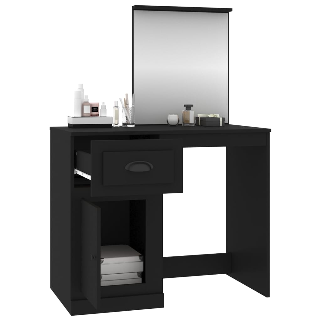 vidaXL Toaletna mizica z ogledalom črna 90x50x132,5 cm inženirski les