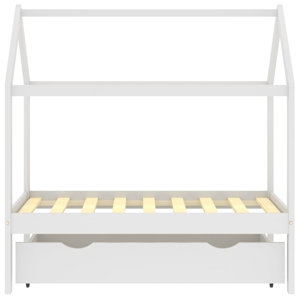 vidaXL Otroški posteljni okvir s predalom bela trdna borovina 70x140cm
