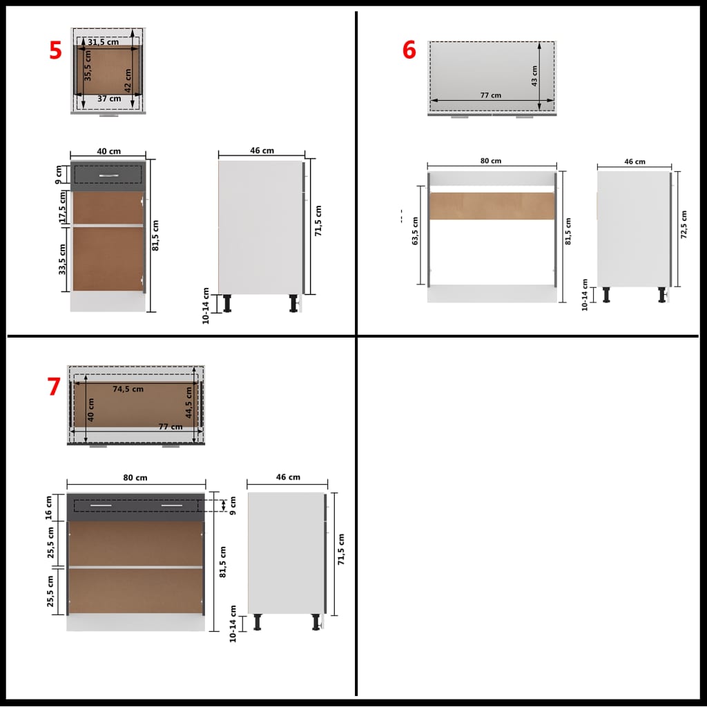 vidaXL Komplet kuhinjskih omaric 7-delni visok sijaj siv iverna plošča