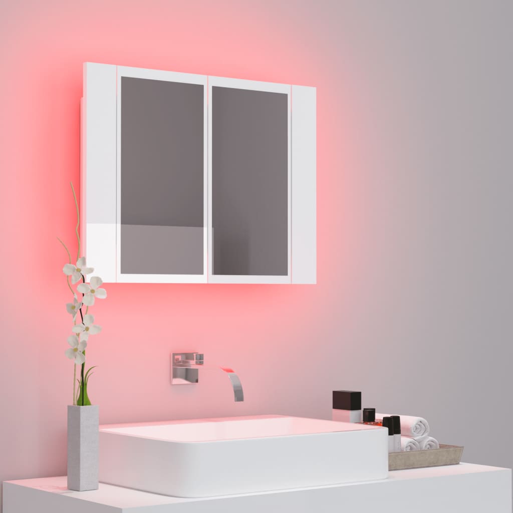 vidaXL LED kopalniška omarica z ogledalom visok sijaj bela akril