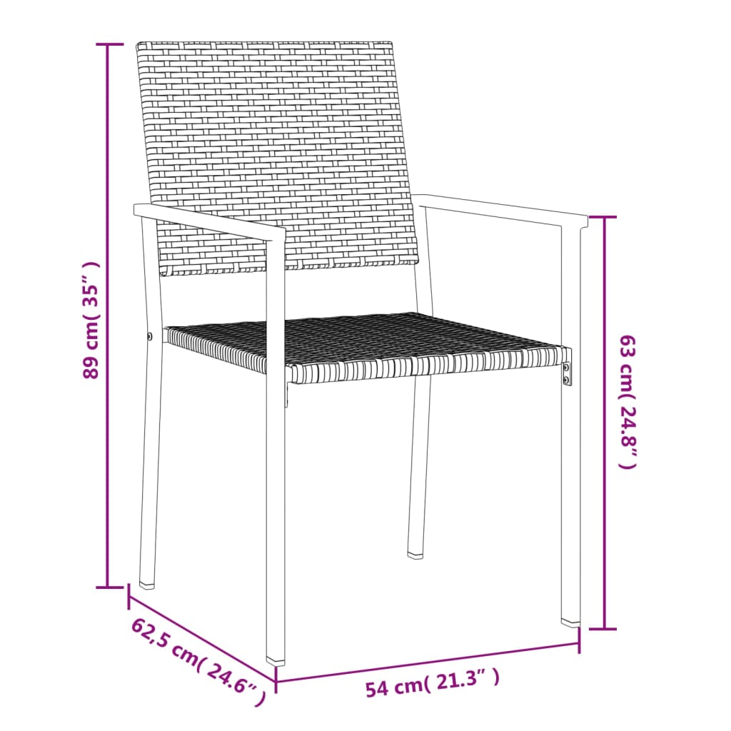 vidaXL Vrtni stoli 6 kosov črni 54x62,5x89 cm poli ratan