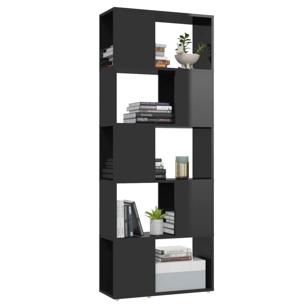 vidaXL Knjižna omara za razdelitev prostora sijaj črna 60x24x155 cm