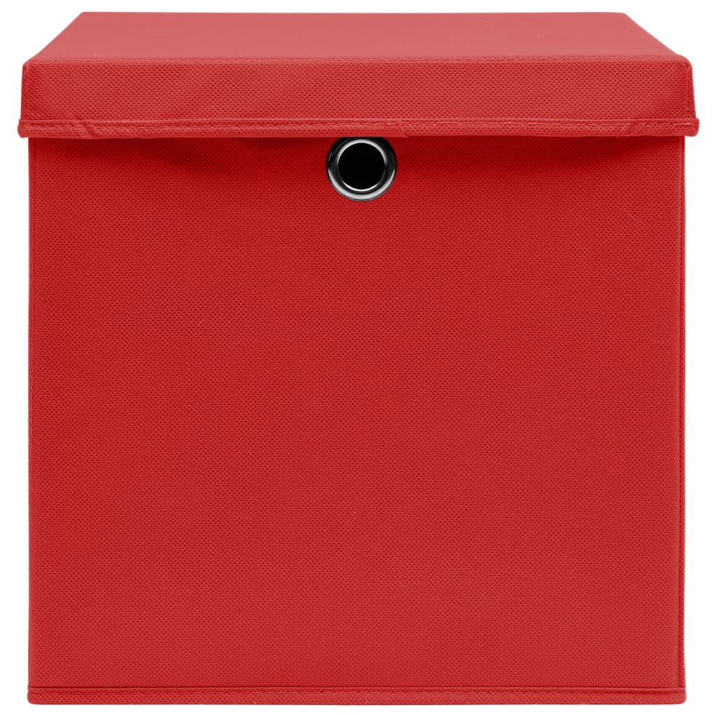 vidaXL Škatle za shranjevanje s pokrovi 10 kosov rdeče 32x32x32 cm