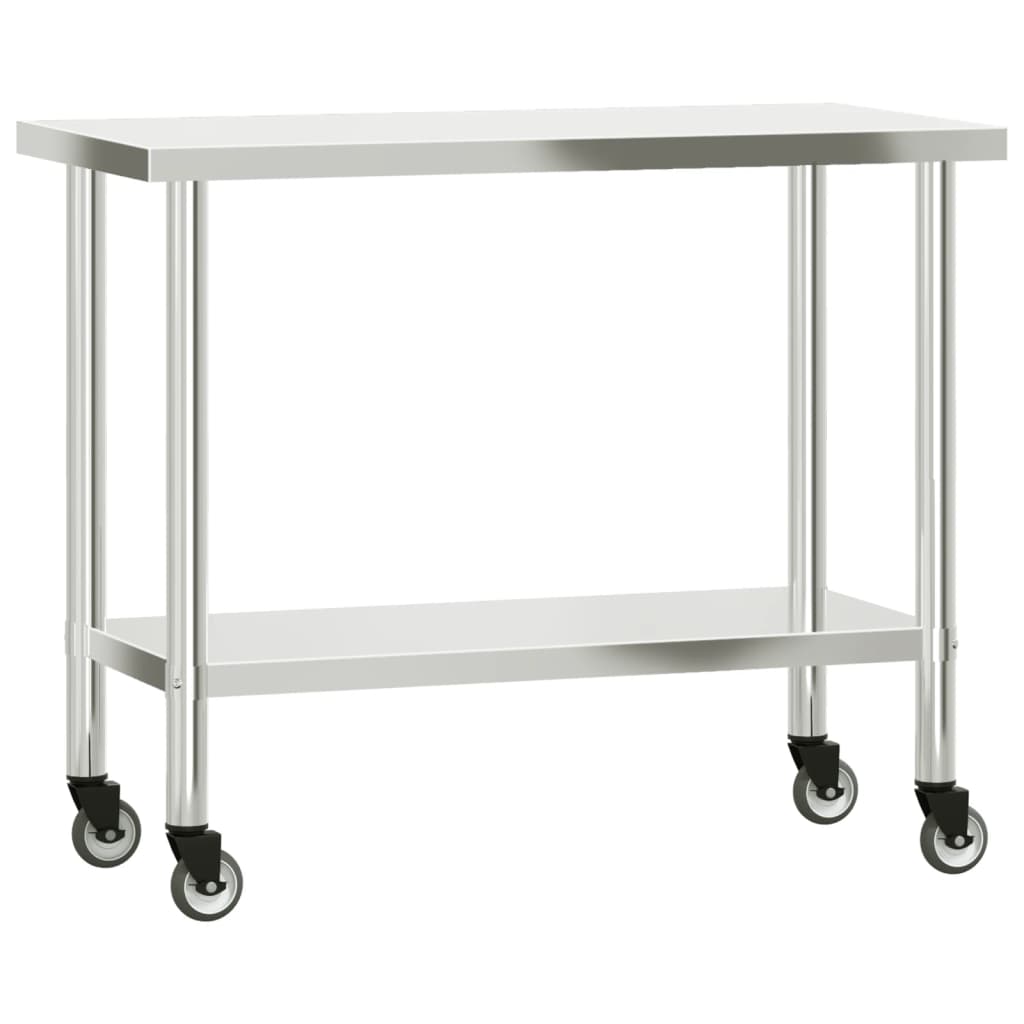 vidaXL Kuhinjska delovna miza s polico 110x55x150 cm nerjaveče jeklo