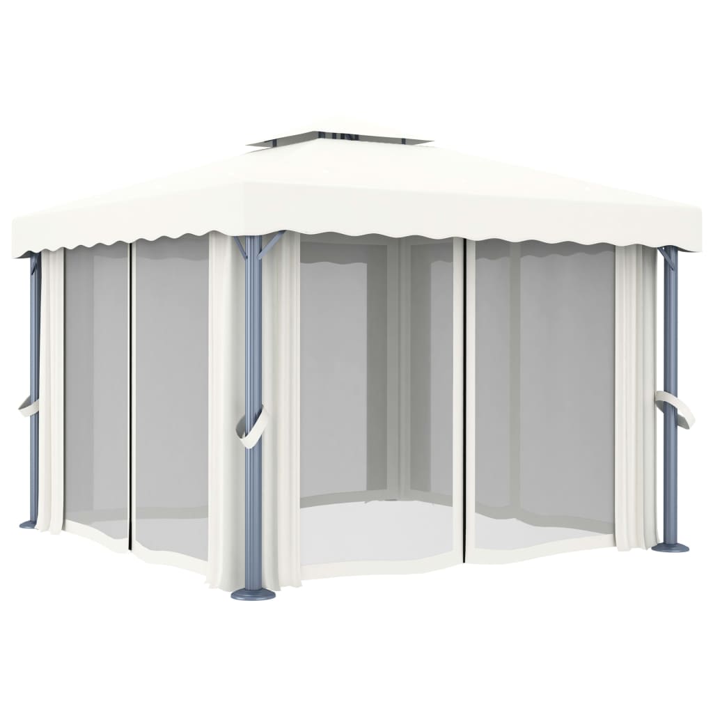 vidaXL Paviljon z zaveso in LED lučkami 3x3 m kremno bel