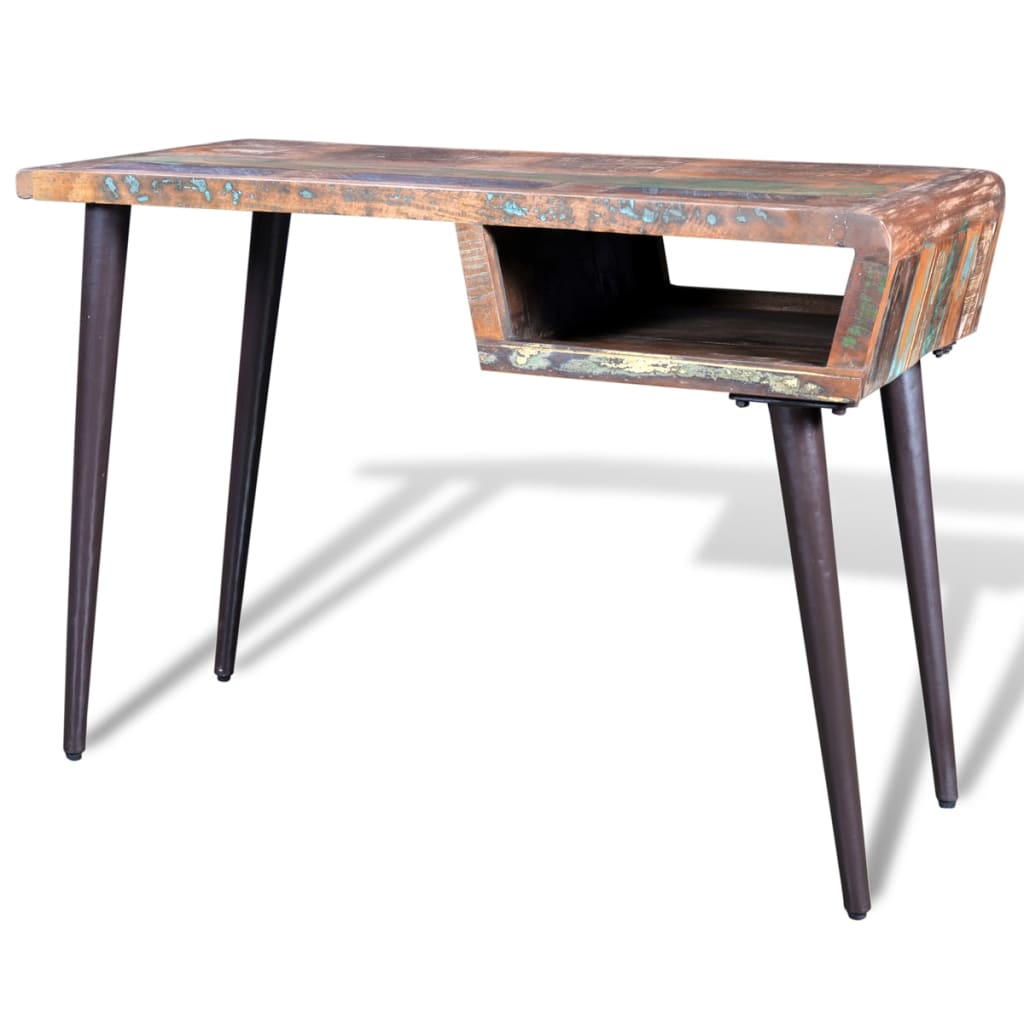 vidaXL Pisalna miza predelan les z železnimi nogami