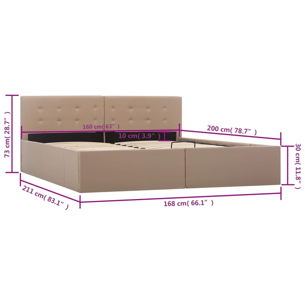 vidaXL Dvižni posteljni okvir kapučino umetno usnje 160x200 cm