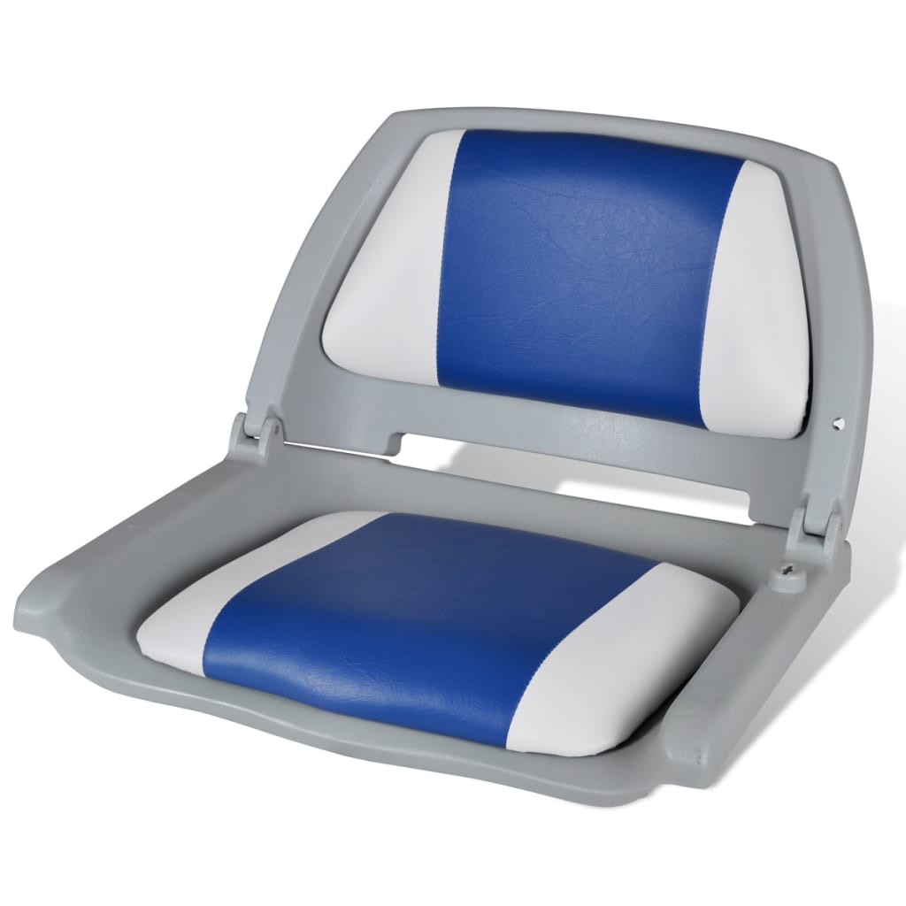 Zložljiv sedež za čoln z modro-belo blazino 41x51x48 cm