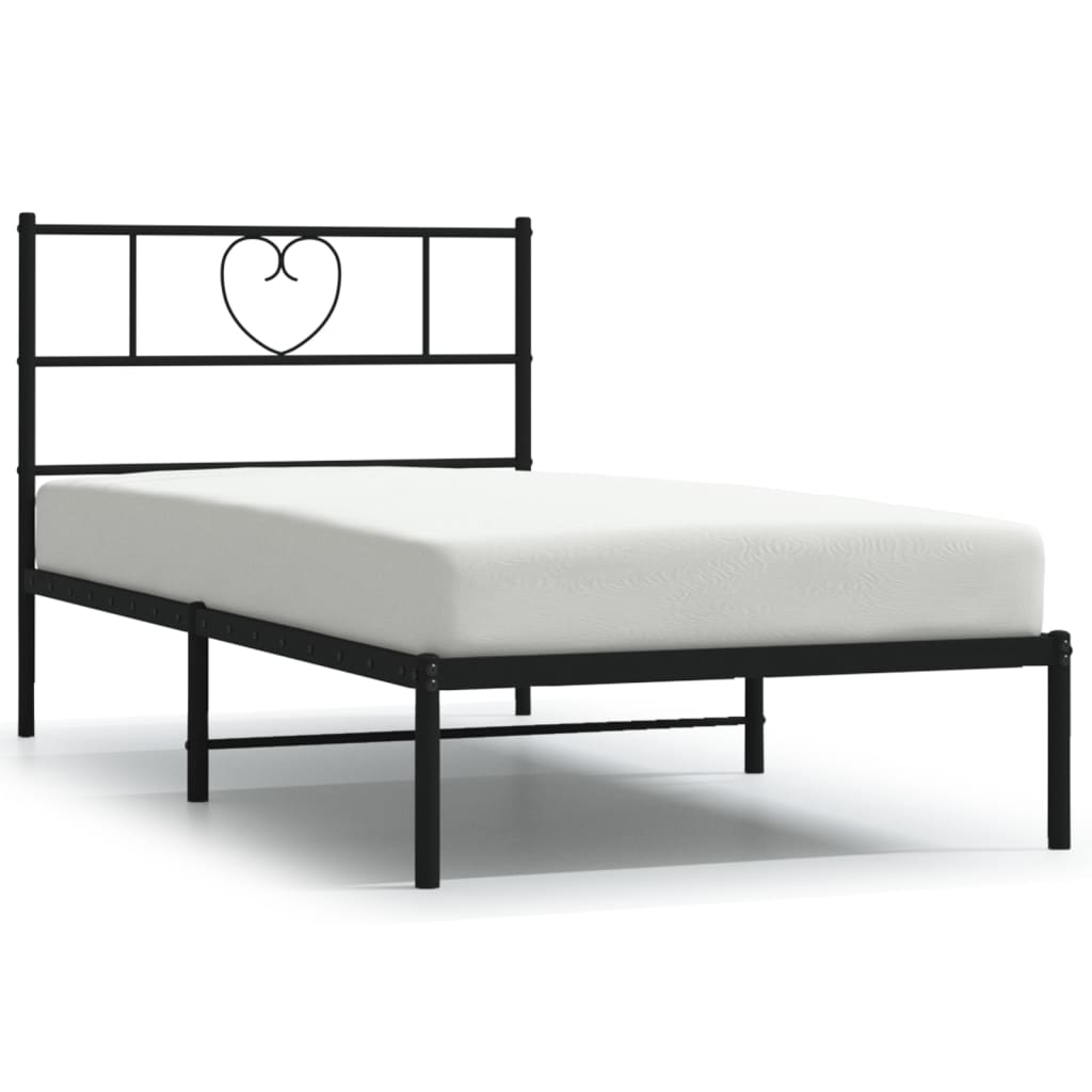 vidaXL Kovinski posteljni okvir z vzglavjem črn 75x190 cm