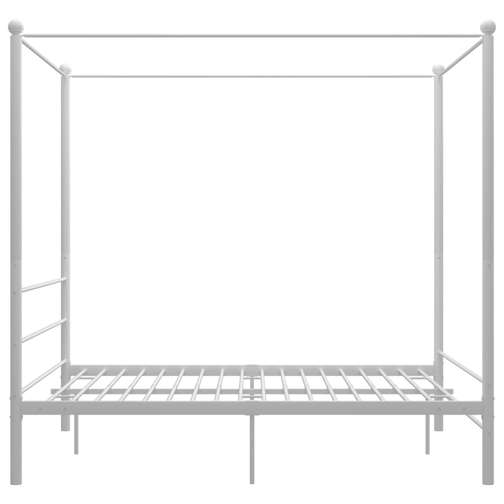 vidaXL Posteljni okvir z ogrodjem za baldahin bel kovinski 160x200 cm