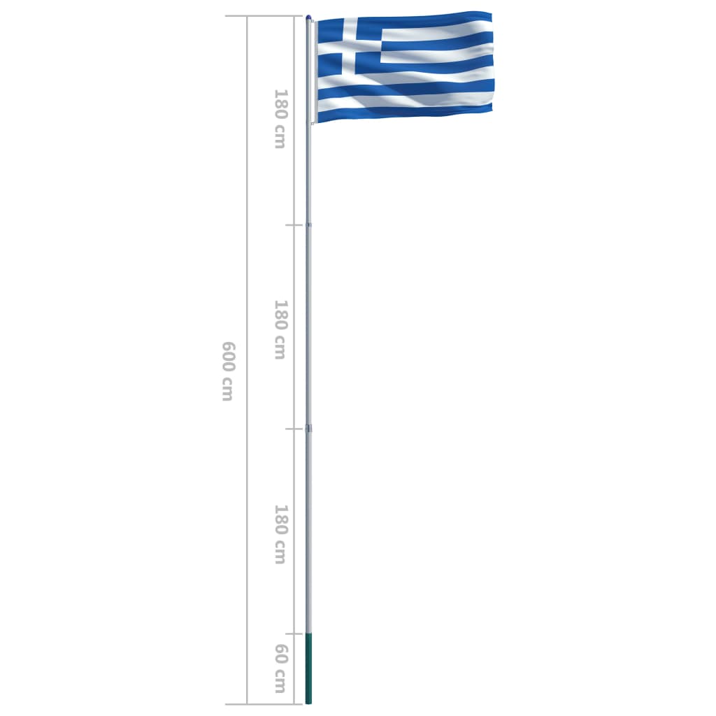 vidaXL Zastava Grčije in aluminijast zastavni drog 6 m