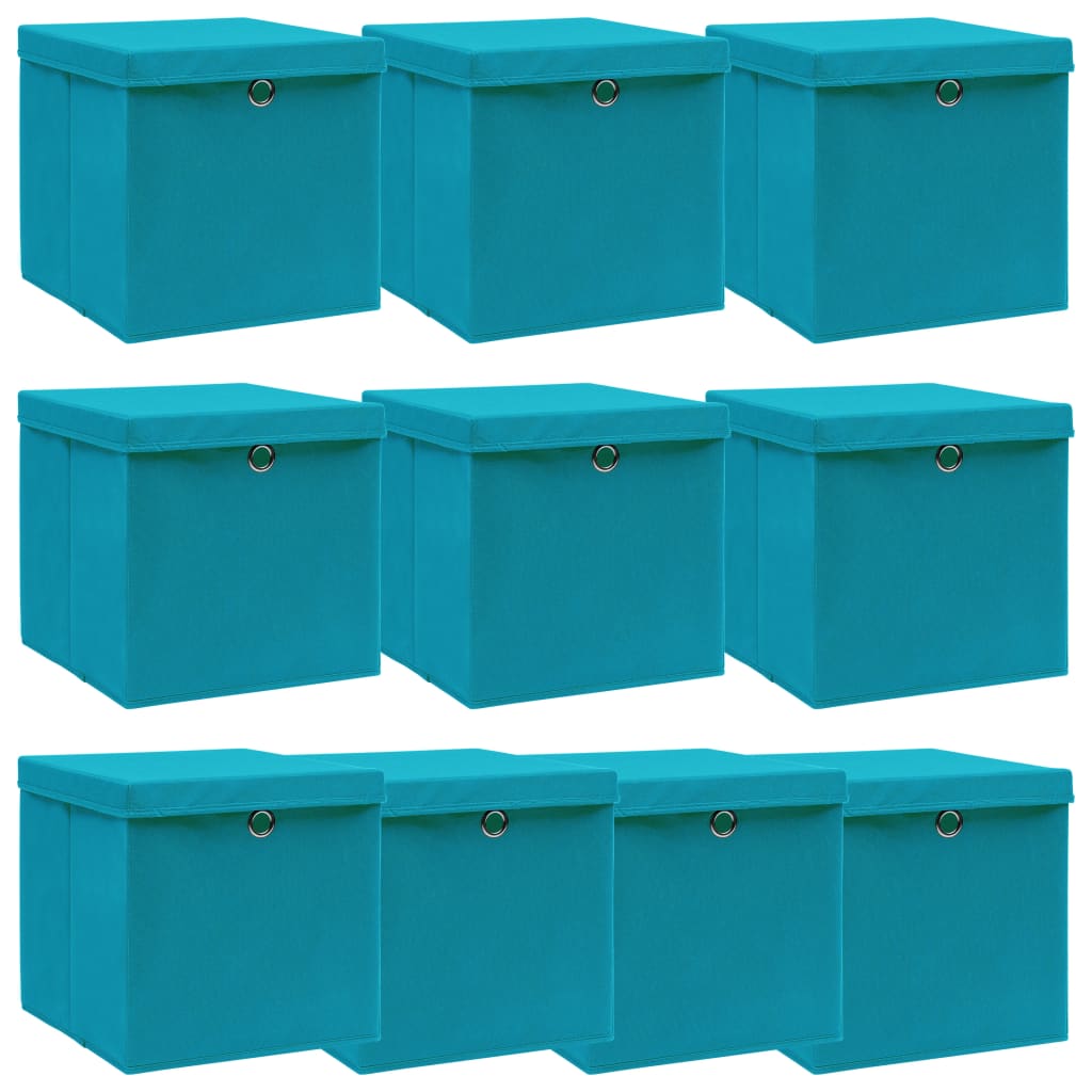 vidaXL Škatle za shranjevanje s pokrovi 10 kos. baby modre 32x32x32 cm