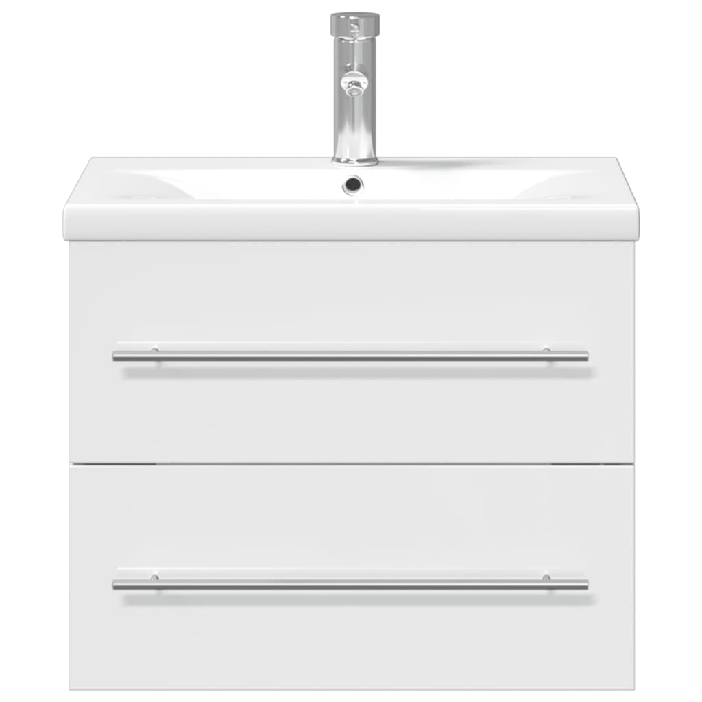 vidaXL Kopalniška omarica z umivalnikom visok sijaj bela