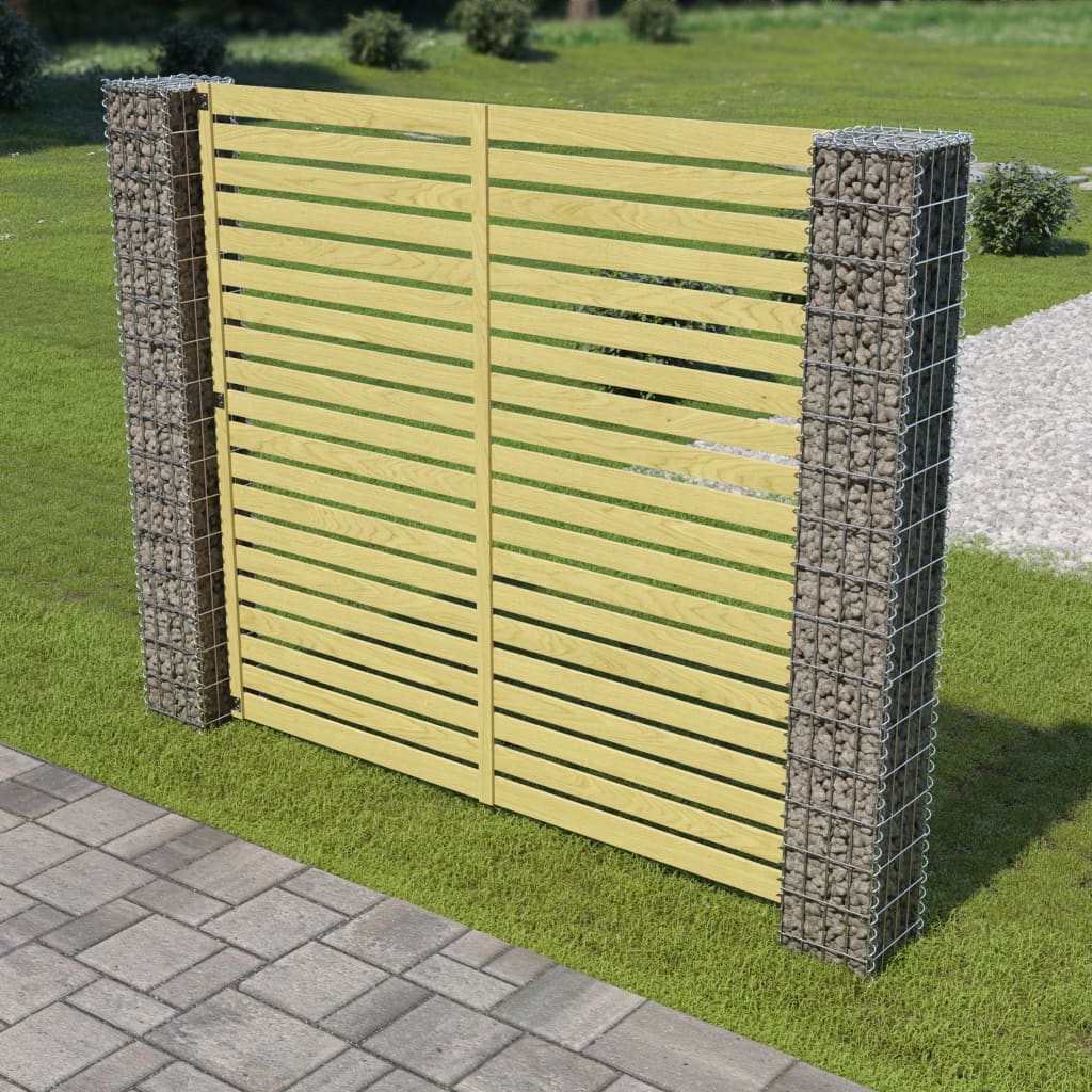 vidaXL Vrtni ograjni panel z gabionskimi stebri borovina 180x180 cm