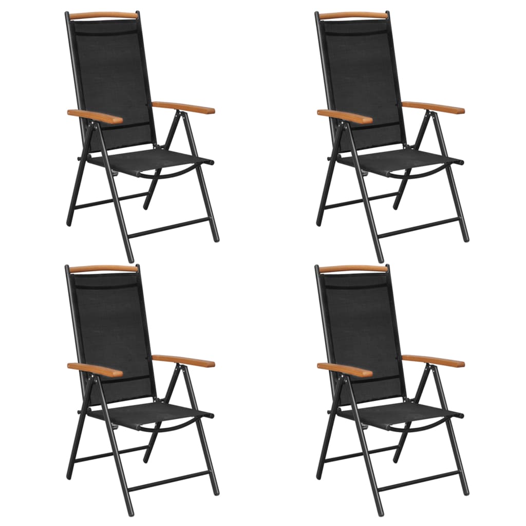 vidaXL Zložljivi vrtni stoli 4 kosi aluminij in textilene črne barve