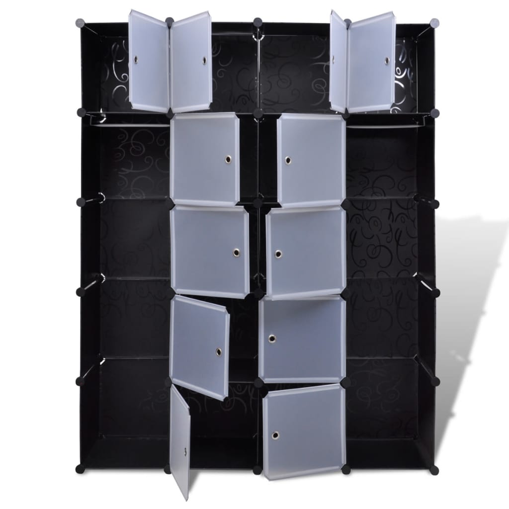 vidaXL Modularna omara s 14 predelki črna in bela 37x146x180,5 cm