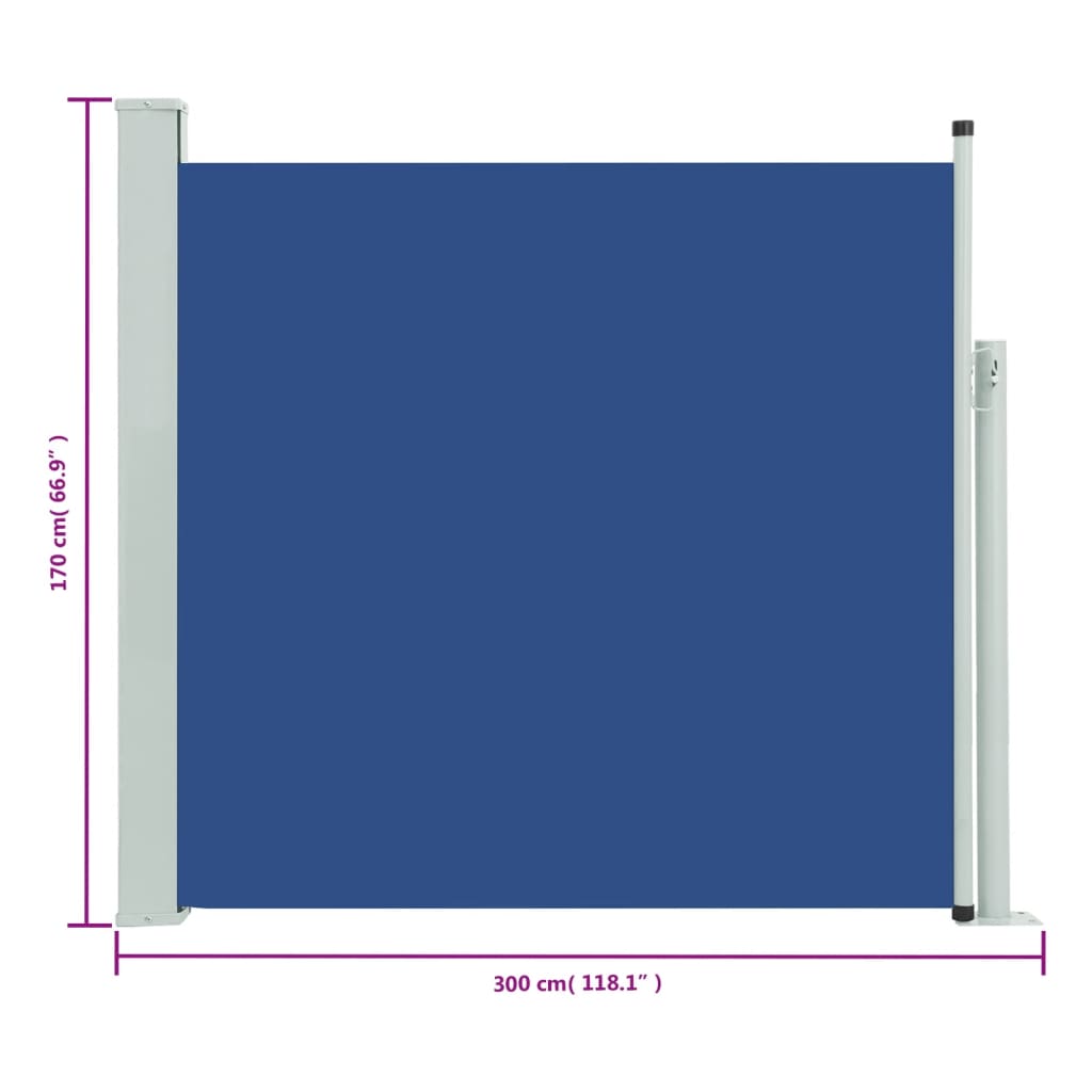 vidaXL Zložljiva stranska tenda za teraso 170x300 cm modra