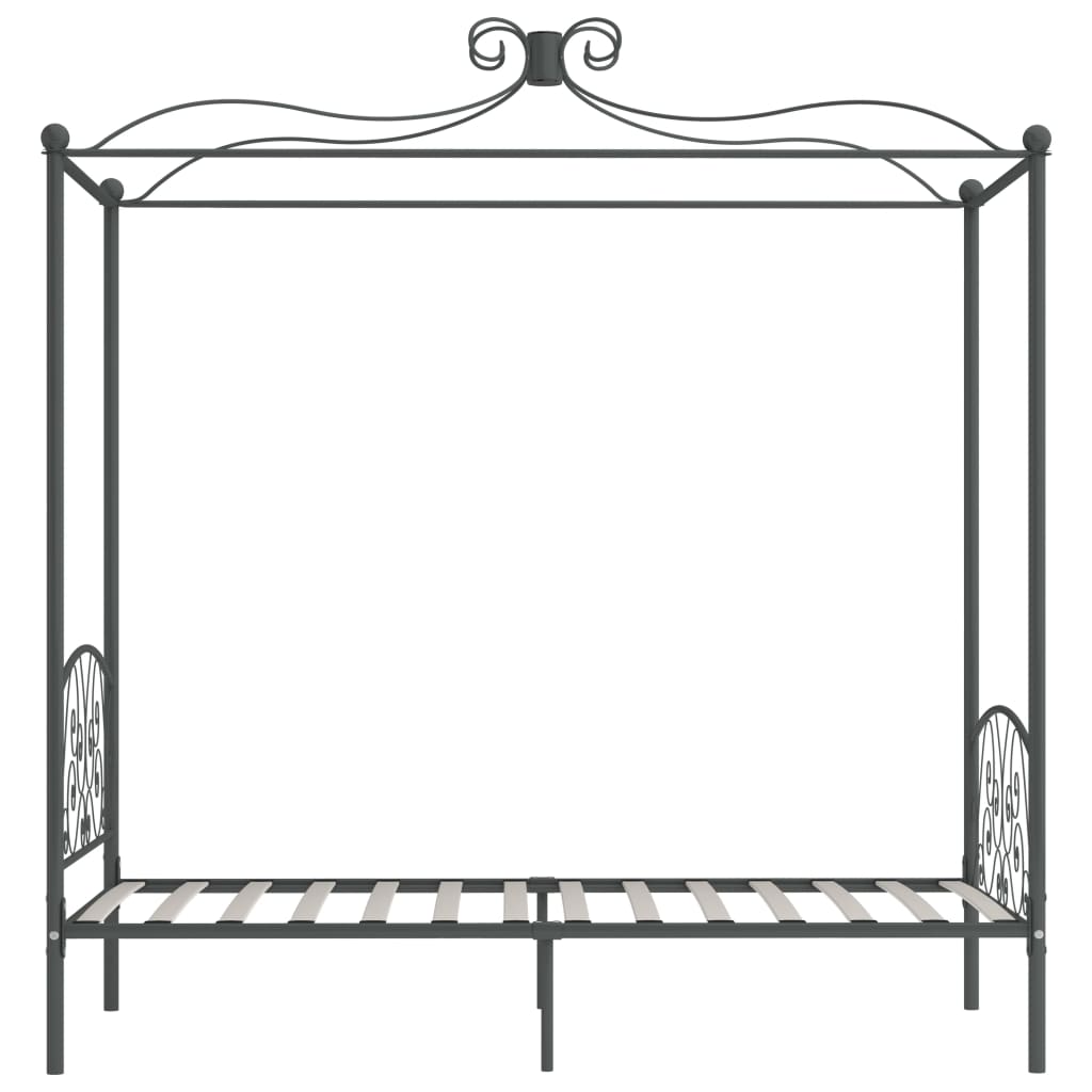 vidaXL Posteljni okvir z ogrodjem za baldahin siv kovinski 90x200 cm