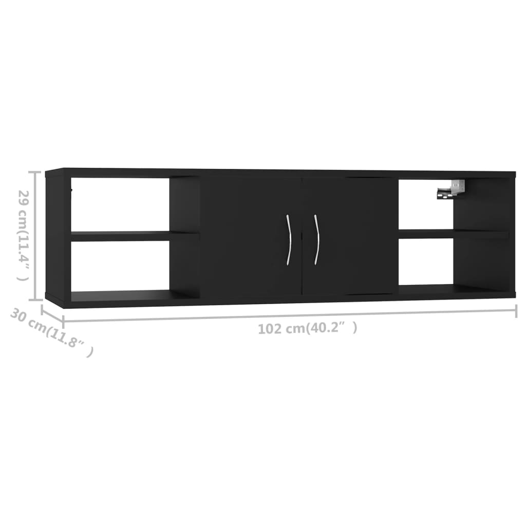 vidaXL Stenska polica črna 102x30x29 cm iverna plošča