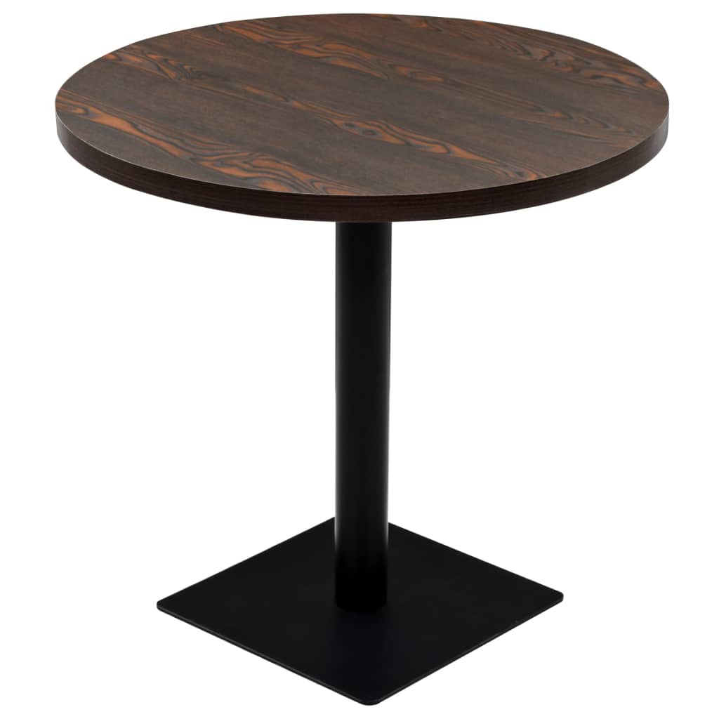 vidaXL Bistro miza mediapan in jeklo okrogla 80x75 cm temna jesenovina
