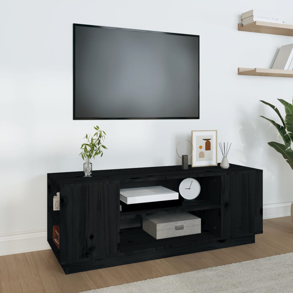 vidaXL TV omarica črna 110x35x40,5 cm trdna borovina