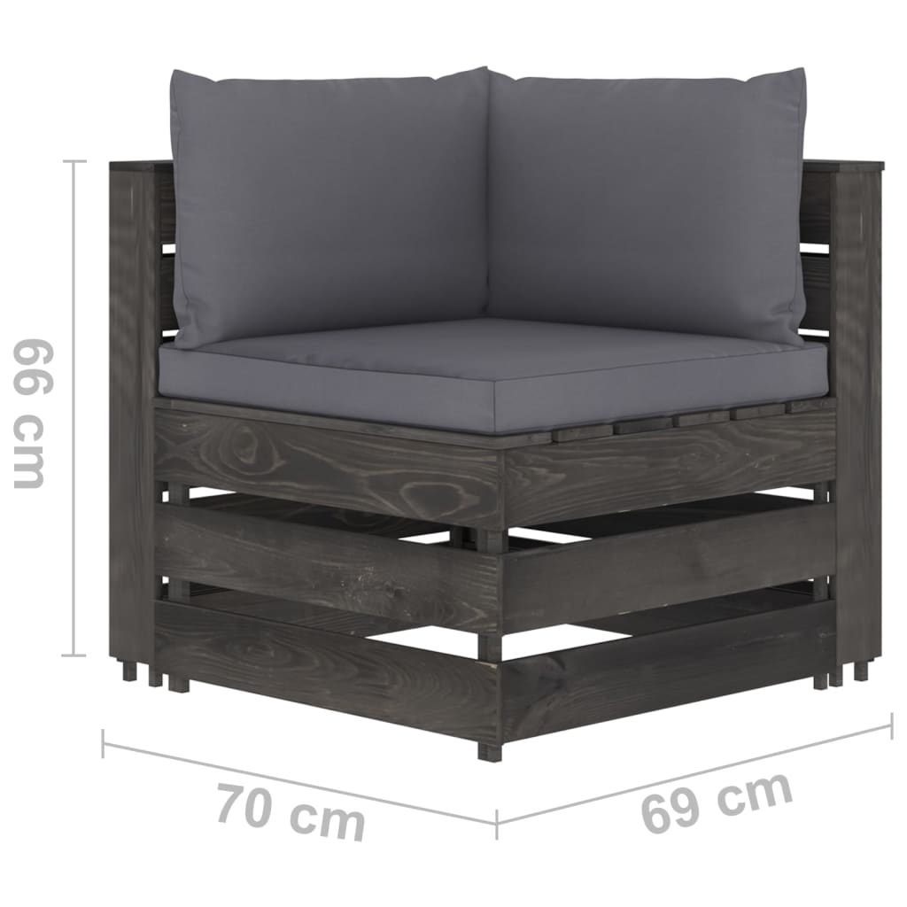 vidaXL Vrtna sedežna garnitura 10-delna z blazinami siva lesena