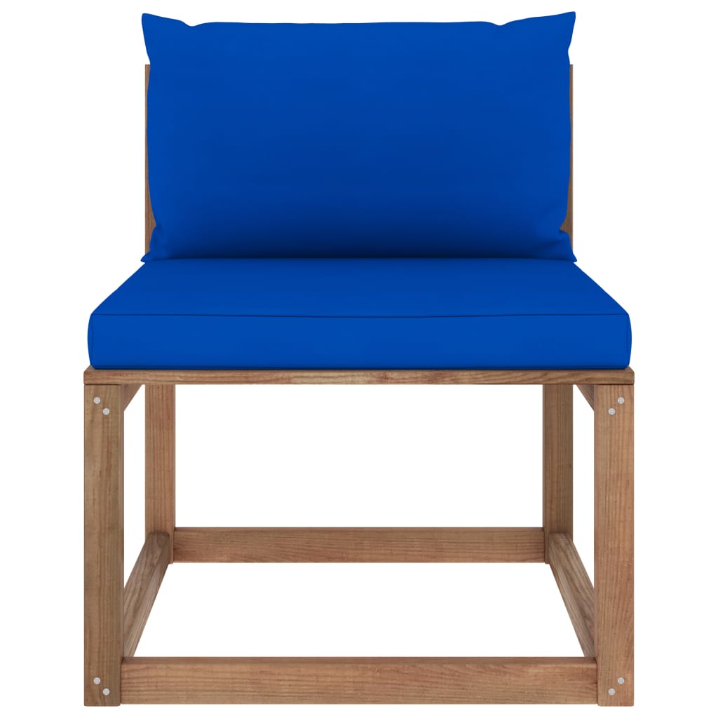vidaXL Vrtni sredinski kavč iz palet z modrimi blazinami