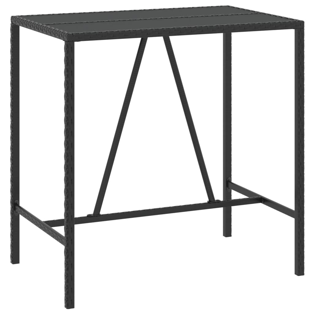 vidaXL Barska miza s stekleno ploščo črna 110x70x110 cm poli ratan