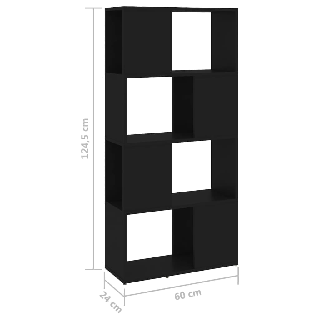 vidaXL Knjižna omara za razdelitev prostora črna 60x24x124,5 cm
