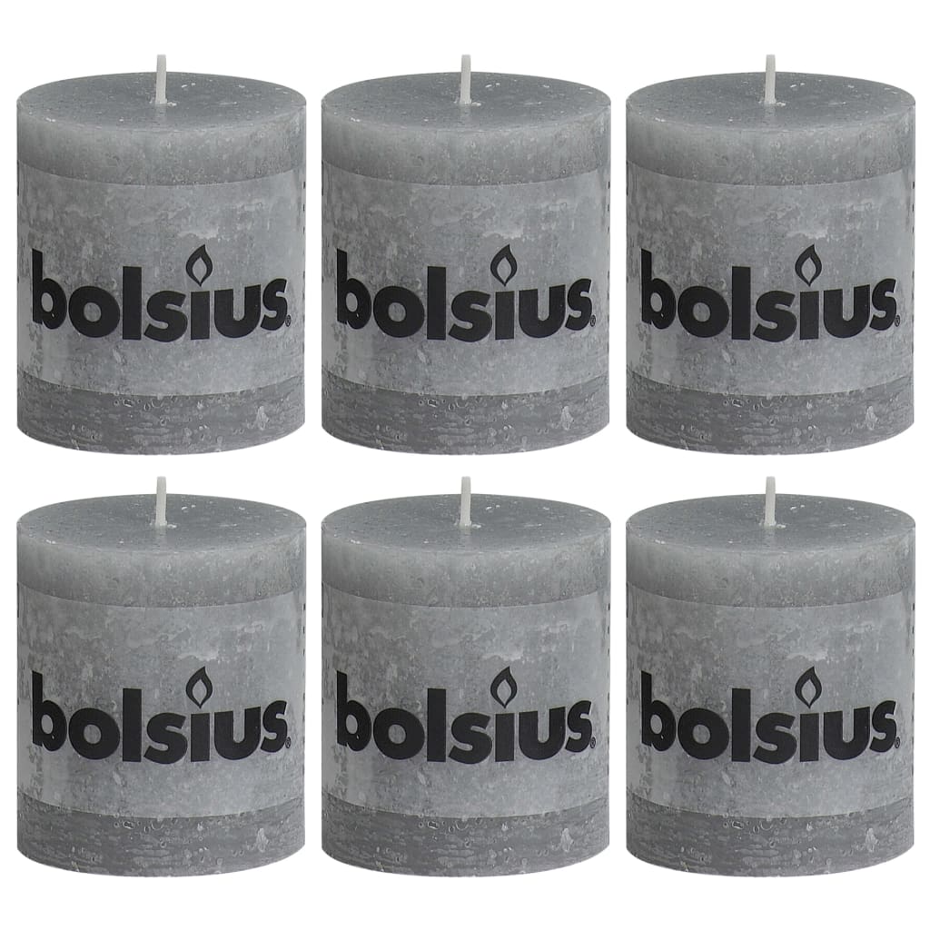 Bolsius Rustikalne stebričaste sveče 6 kosov 80x68 mm svetlo sive